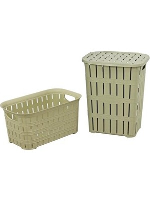 Vaelmont Bambu Görünümlü Plastik Çamaşır Sepeti, 2'li Set, Modern ve Hafif