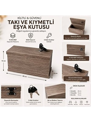 Vaelmont Güvenli Kilitli Mdf Takı ve Kıymetli Eşya Kutusu Makyaj & Takı Organizeri
