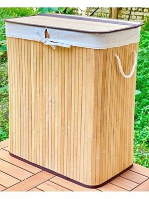 Vaelmont El Yapımı Bambu Çift Bölmeli Çamaşır Sepeti, Doğal ve Estetik