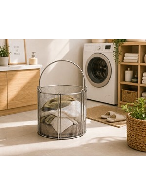 Vaelmont Paslanmaz Çelik Çok Amaçlı Çamaşır ve Düzenleyici Sepet Çamaşır Sepeti 35X26 cm