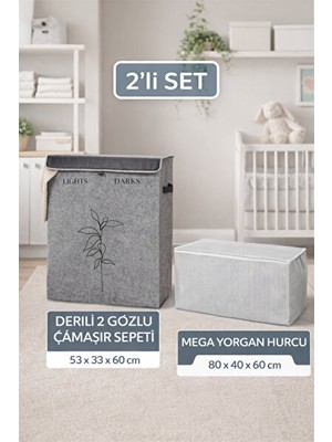 Vaelmont Renkli ve Koyu Iki Gözlü Katlanabilir Çamaşır Sepeti, Mega Boy Yorgan Hurcu