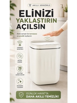 Ronanna Buğz Sensörlü Çöp Kovası 20 Litre Antibakteriyel Uv Işık Çöp Torbası Sabitleyici Aparat 4 Pil Hediyeli