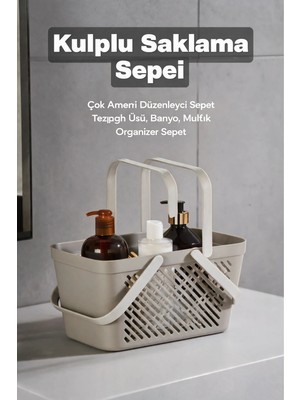 Ronanna Buğz 4'lü Gri Mutfak Düzenleyici Kulplu Sepet Banyo Çamaşır Organizer Seti