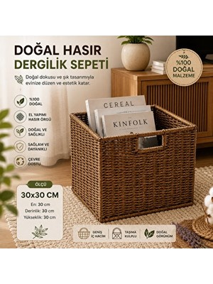 Vaelmont El Yapımı Doğal Hasır Kare Saklama Sepeti, Dekoratif Dergilik ve Saksılık