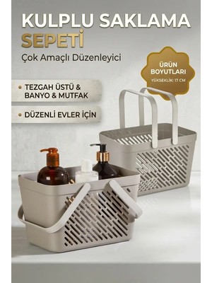 Ronanna Buğz 6'lı Gri Çok Amaçlı Organizer Sepet Kulplu Mutfak Banyo Saklama Seti