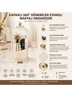 Vaelmont Kapaklı Döner Makyaj Organizeri: Fırça ve Ruj Saklama Standı Makyaj & Takı Organizeri