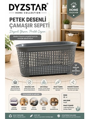 Vaelmont Petek Desenli Çok Amaçlı Gri Çamaşır Sepeti, Modern ve Dayanıklı