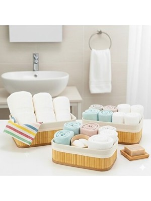 Vaelmont Şık ve Minimal Bambu Banyo Düzenleyici Sepet Seti, 3’lü