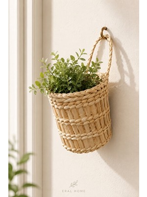 Vaelmont Dekoratif Doğal Hasır Sepet, Mutfak ve Balkon Dekorasyonuna Şıklık Katar 12X12 cm