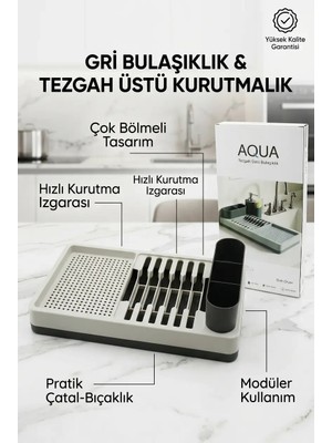 Ronanna Buğz Drenajlı Gri Bulaşıklık Tezgah Üstü Tabak Bardak Kurutma Mutfak Düzenleyici