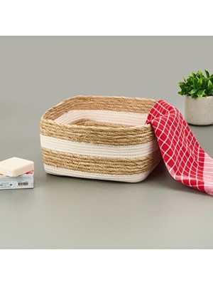 Vaelmont Büyük Kağıt Ip Sepet, Boho Tarzı, Bej ve Beyaz Renkler 28X28X14 cm