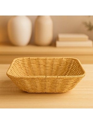 Vaelmont Küçük Kare Rattan Sunum Sepeti – Ekmek, Meyve ve Dekoratif Servis
