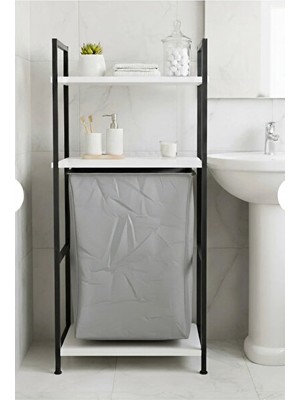 Vaelmont Iki Raflı Banyo Düzenleyici Kirli Sepeti Çok Amaçlı Kullanım Çamaşır Sepeti