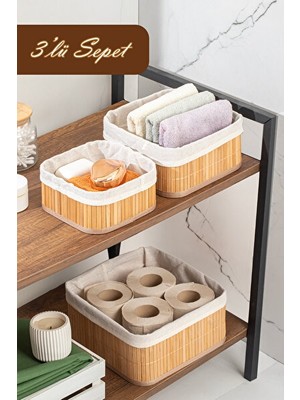 Vaelmont Dekoratif Bambu Sepet Seti - Mutfak ve Banyo Düzenleyici Organizer