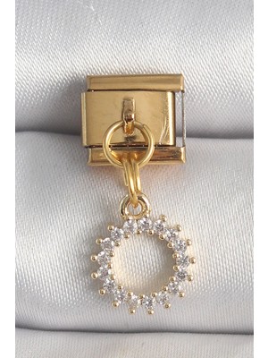 Ronanna Buğz 316L Çelik Gold Renk Zirkon Taşlı Sallantı Güneş Model Nomination Charm