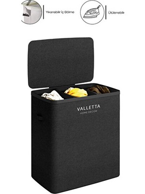 Vaelmont 120L Kapasiteli Katlanabilir Kumaş Kirli Çamaşır Sepeti, Üç Bölmeli