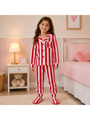 Cubbux Kız Çocuk Terlikli Pijama Takımı Seti %100 Pamuklu Rahat