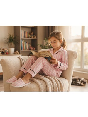 Cubbux Kız Çocuk Terlikli Pijama Takımı Seti %100 Pamuklu Rahat