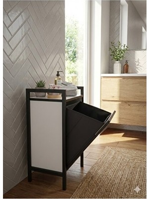 Orvessa Metal ve Ahşap Banyo Rafı - Çamaşır ve Düzenleme Çözümü Çamaşır Sepeti