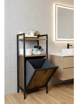 Vaelmont Metal ve Ahşap Kombinasyonlu Banyo Düzenleyici Sepet, Şık ve Pratik Çamaşır Sepeti