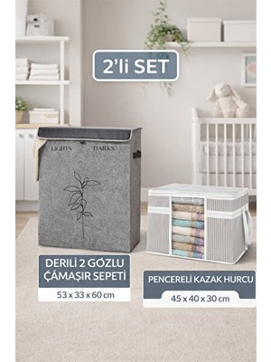 Vaelmont Renkli ve Koyu Iki Gözlü Katlanabilir Çamaşır Sepeti, Pencereli Saklama