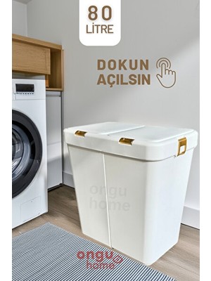 Vaelmont Iki Bölmeli Gold Dokunmatik Çamaşır ve Çöp Kovası Çamaşır Sepeti
