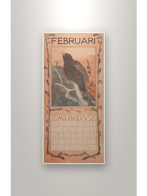 Michu Theo Van Hoytema – Kalenderblad Februari Met Spreeuw 1901 Poster, Vintage Afiş Duvar Tablosu