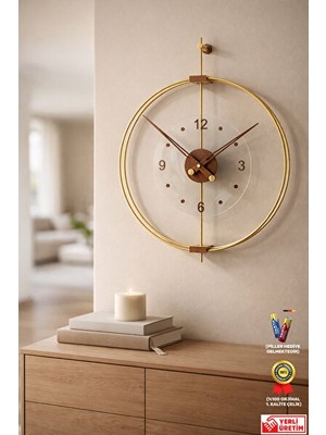 Orvessa Büyük Boy Rosa ve Gold Detaylı Kırılmaz Camlı Lüks Duvar Saati, Sessiz Meka 55X55 cm