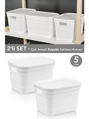 Orvessa Kapaklı Piramit Saklama Kutuları - 5 Litre Beyaz Organizer Seti Sepet