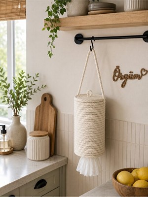 Vaelmont Krem Renk Poşetlik, Kapaklı ve Pratik Poşet Düzenleyici 30X19 cm Sepet