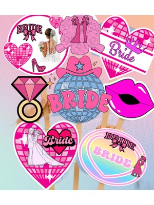 Hiras Dizayn 8 Parca Bride Pembe Kırmızı  Düğün Nişan ve Kına Gecesi Eğlenceli Çubuklu Konuşma Balonu Bekarlığa Veda Bride To Be Fotoğraf Çekim El Pankartı