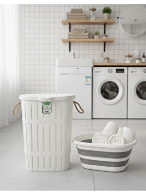 Orvessa Genç ve Aileler Için Büyük Kapasiteli Banyo Düzenleyici Seti Çamaşır Sepeti