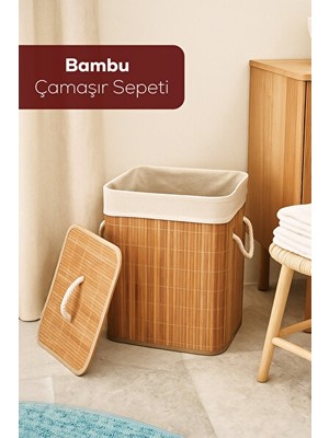 Vaelmont Dikdörtgen Bambu Kirli Çamaşır Sepeti, Modern ve Dayanıklı Tasarım