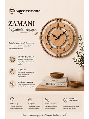 Orvessa Kayın Panel Ahşap Duvar Saati – Sessiz Mekanizma ile Doğal Atmosfer 40X40 cm