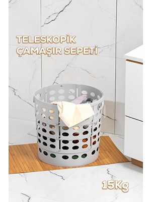 Vaelmont Teleskopik Katlanır Çamaşır Sepeti, Orta Boy ve Geniş Iç Hacim
