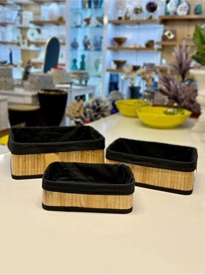 Orvessa Siyah Kumaş Kaplı Bambu Sepet, Modern ve Şık Saklama Çözümü
