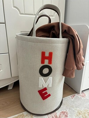 Orvessa Dekoratif Nakışlı Keten Eva Organizer Sepet, Düzen ve Saklama Için Ideal Çamaşır Sepeti