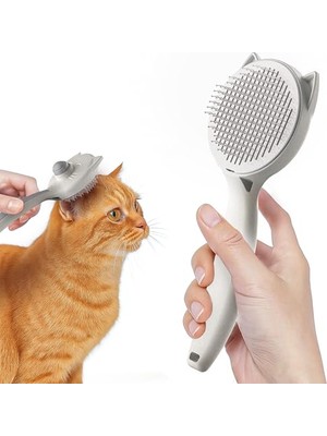 Aesco Kedi Köpek Tarağı – Otomatik Temizlenen Düğmeli Evcil Hayvan Tarağı, Masaj Etkili Yumuşak Tarama Fırçası, Kolay Temizlenen Pratik Kedi Tarak Fırçası (Gri) Atapet