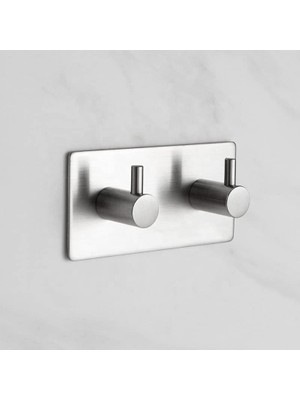Aesco Paslanmaz Çelik 2 Topuzlu Bornoz Askısı Havluluk Xl Askılık Inox - Kendinden Yapışkanlı