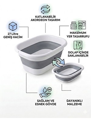 Orvessa Katlanabilir Akordeon Çamaşır Kovası, 27 Litre Kapasiteli ve Pratik Kullanı Çamaşır Sepeti
