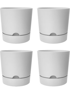 Aesco Begonya Saksı Tabaklı Drenajlı Mat Plastik Çiçek Saksısı (4 Adet, 9 Litre, 25CM, Beyaz)