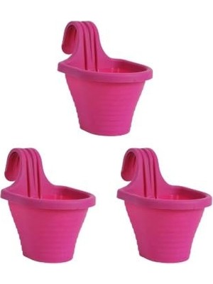 Aesco Tom1 Askılı Balkon Saksı Seti, 20 Cm, 3 Litre 3 Adet Fuşya