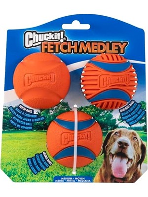 Aesco Chuckit! Fetch Medley Gen 3 (Ultra Ball, Fetch Ball, Rugged Ball) 3'lü Köpek Oyun Topu Seti (Orta Boy)