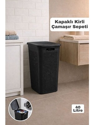 Orvessa Kapaklı Şır Sepeti Banyo Organizeri Çamaşır Sepeti