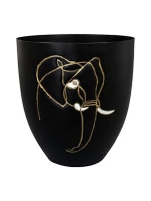 Aesco Lea Fil Desenli Siyah Metal Saksı Çap 18CM Yükseklik 19CM
