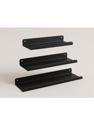 Aesco Orret Home 3’lü Metal Duvar Rafı Yapışkanlı Raf Seti Banyo Rafı Mutfak Rafı Dekoratif Duvar Rafı Siyah Minimal Raf Organizer Seti 30-35-40 cm
