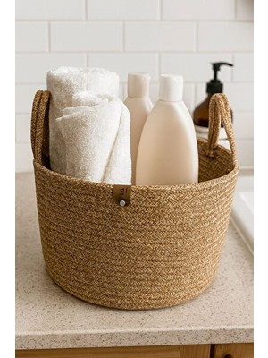 PremiumPort Orvessa Çok Amaçlı Hasır Sepet - Banyo, Dekor ve Havlu Saklama Çözümü 26X20 cm