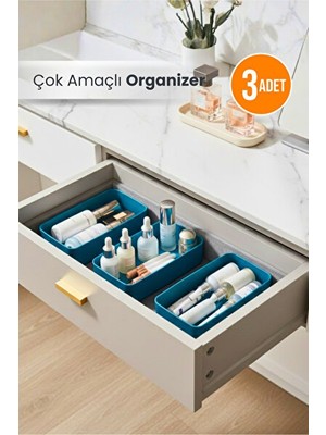 Orvessa Çok Amaçlı 3’lü Makyaj Düzenleyici Kutusu - Pratik Saklama Çözümü Makyaj & Takı Organizeri