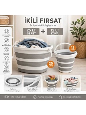 Orvessa 2'li Katlanabilir Çamaşır Leğeni ve Kova Seti, Pratik Banyo Düzenleyici Çamaşır Sepeti