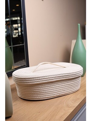 Orvessa Oval Kapaklı Jüt Hasır Organizer, 30X20 Cm, Çok Amaçlı Saklama Sepet